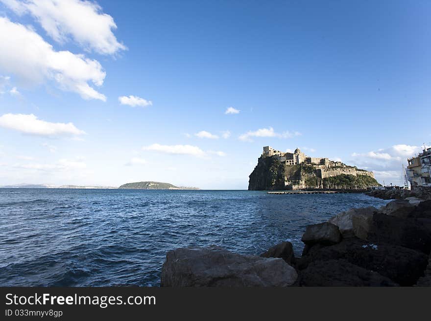 A cstale in naples town in sunny day. A cstale in naples town in sunny day