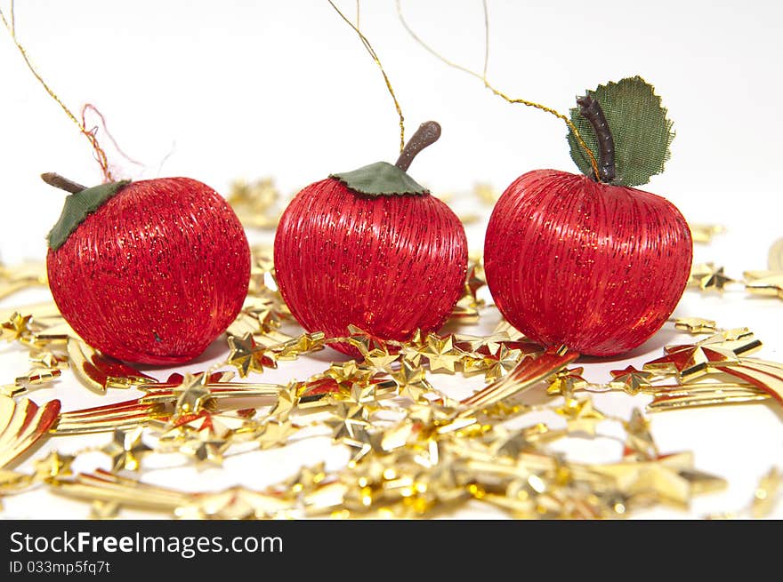 Christmas ornament with apples on white background