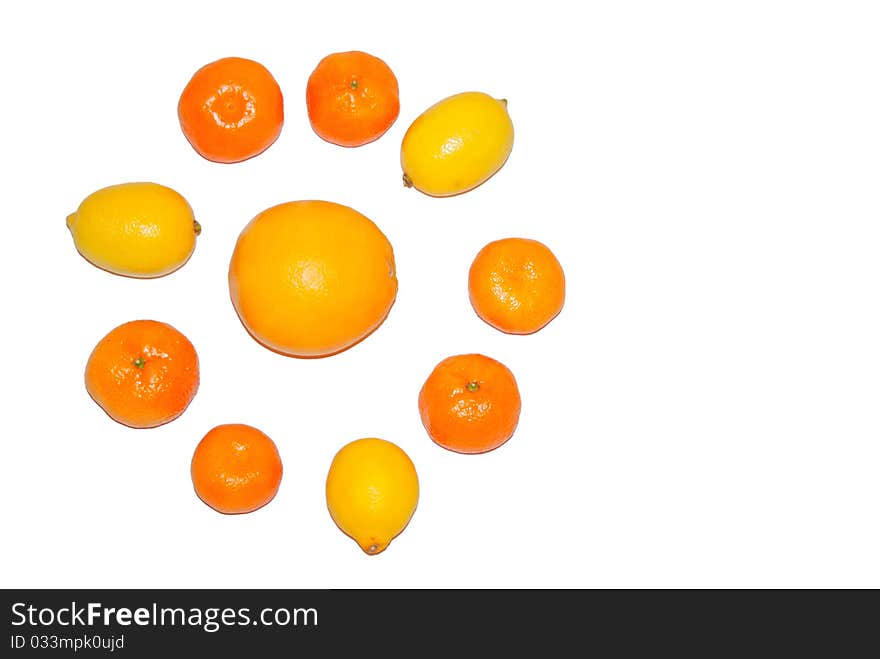 Lemons, oranges, mandarines isolated on white background. Lemons, oranges, mandarines isolated on white background