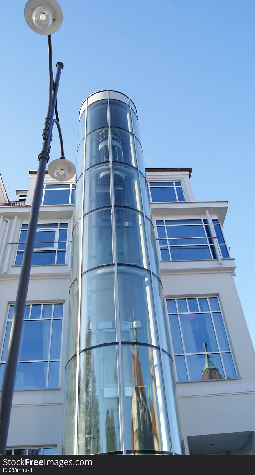 Glass tower in Poland Republic with blue sky