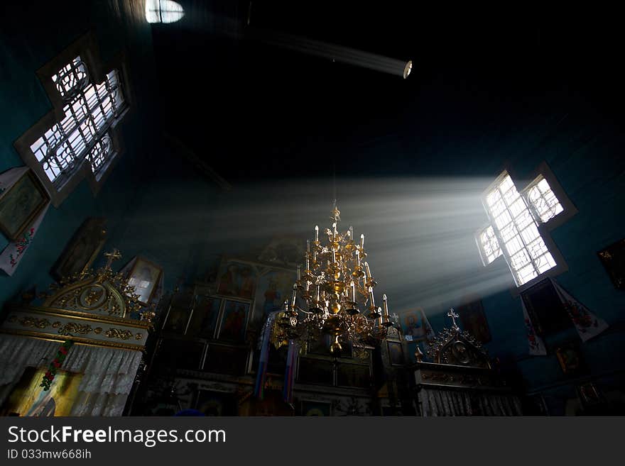 Classical building, windows with decorations in the church. Classical building, windows with decorations in the church