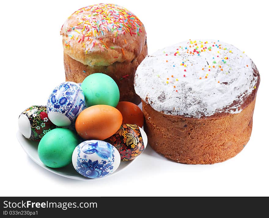 Multi-colored eggs on a plate.