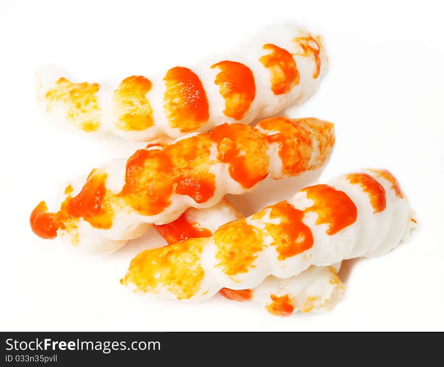 Three shrimps on a white background