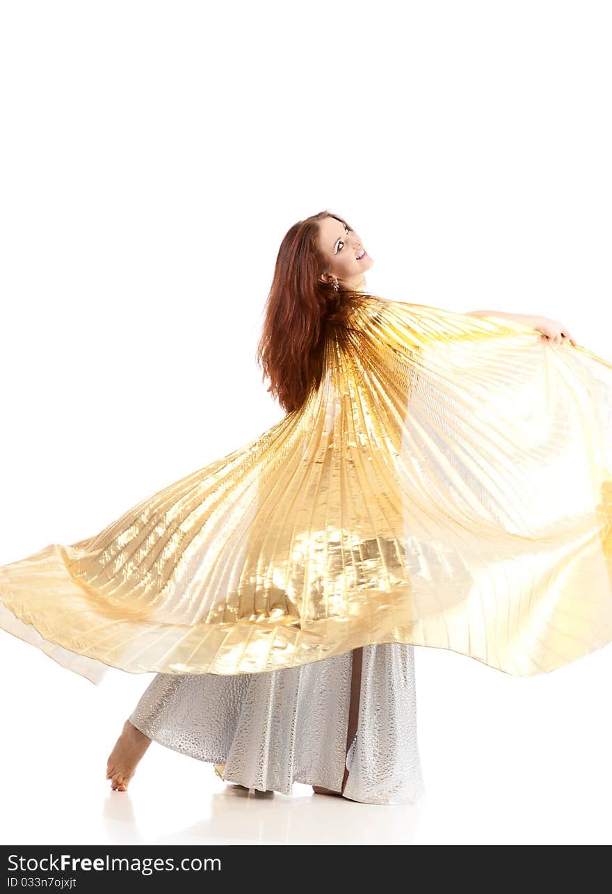 Dance woman over white background with brown hair