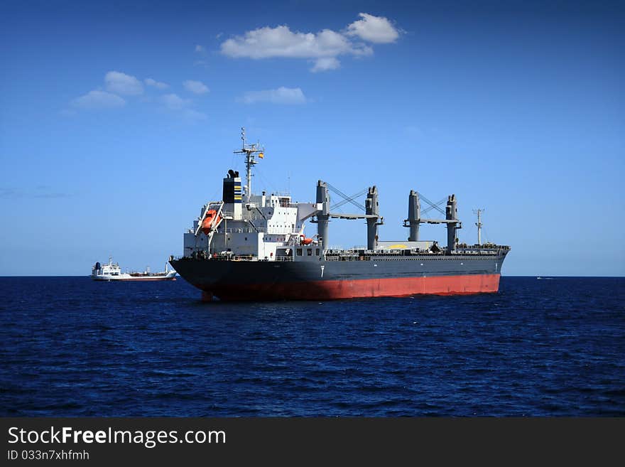 Merchant ship anchored in Alicante Bay. Merchant ship anchored in Alicante Bay