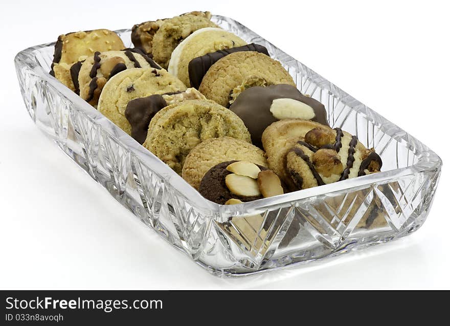 Gourmet cookies in a crystal dish