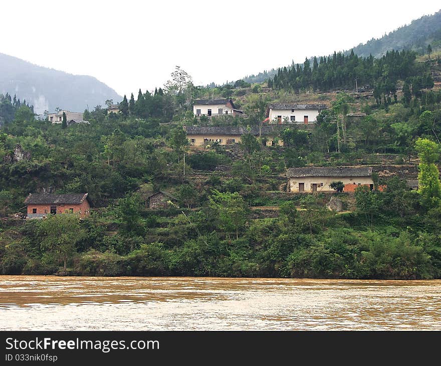 Rural homes along the river bank