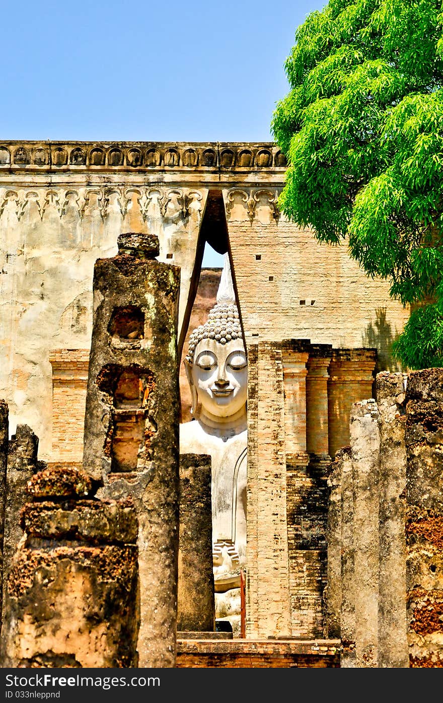 The Buddha status of sukothai historical park at sukothai province,thailand