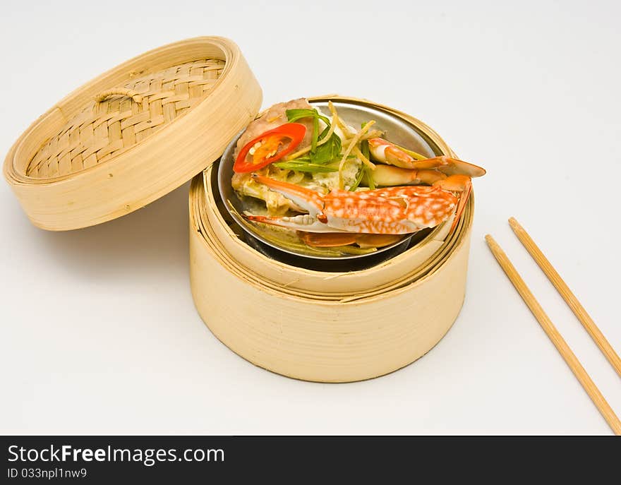 Chinese steamed crab dimsum in bamboo containers traditional cuisine. Chinese steamed crab dimsum in bamboo containers traditional cuisine