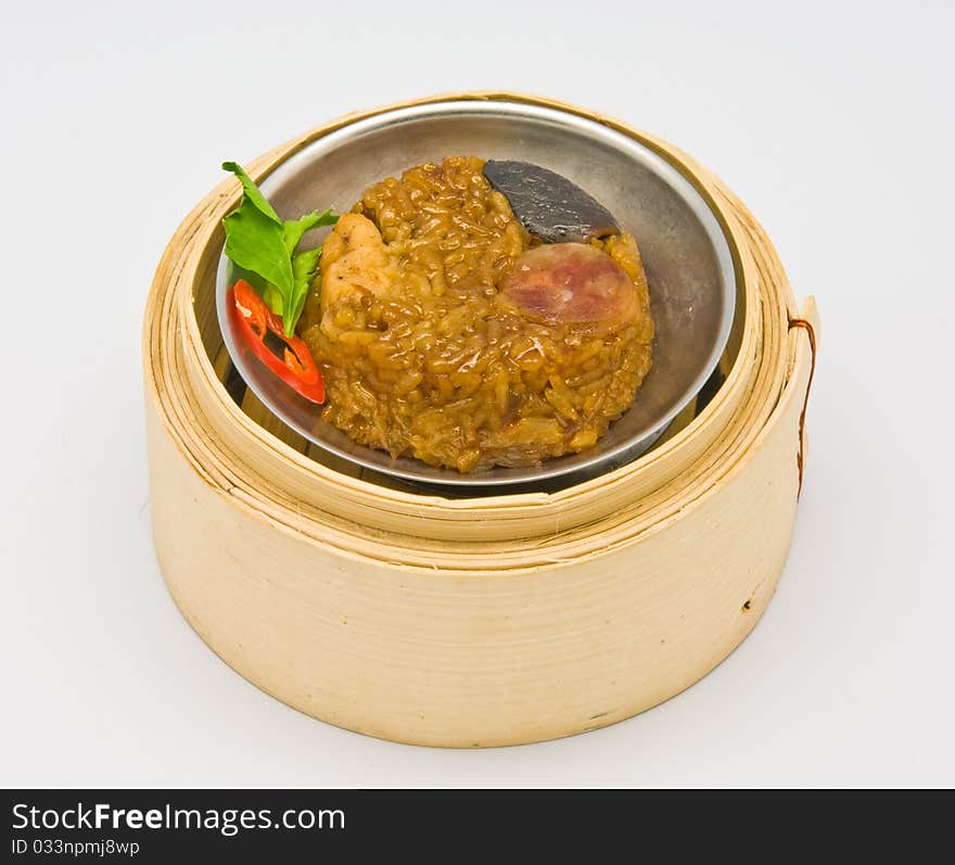 Chinese streamed rice dimsum in bamboo containers traditional cuisine. Chinese streamed rice dimsum in bamboo containers traditional cuisine