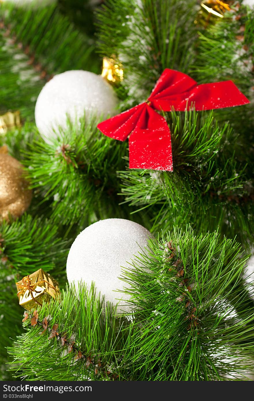 Green round Christmas wreath on white background