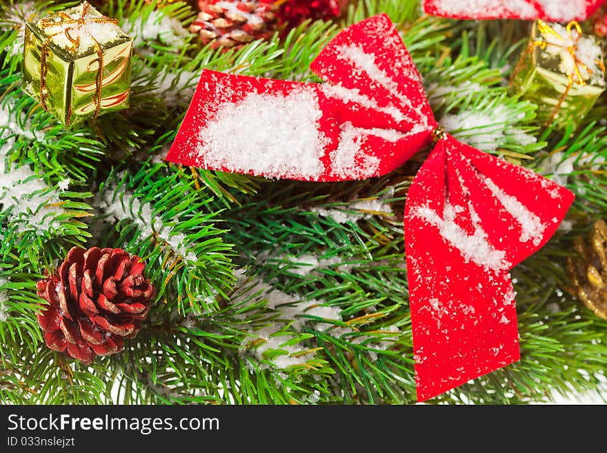 Green round Christmas wreath on white background