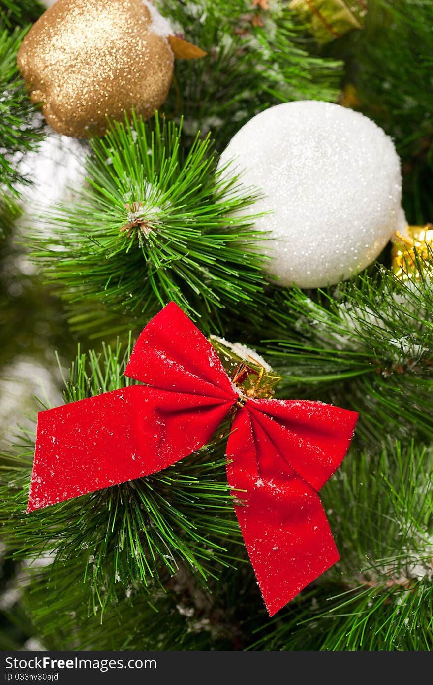 Green round Christmas wreath on white background