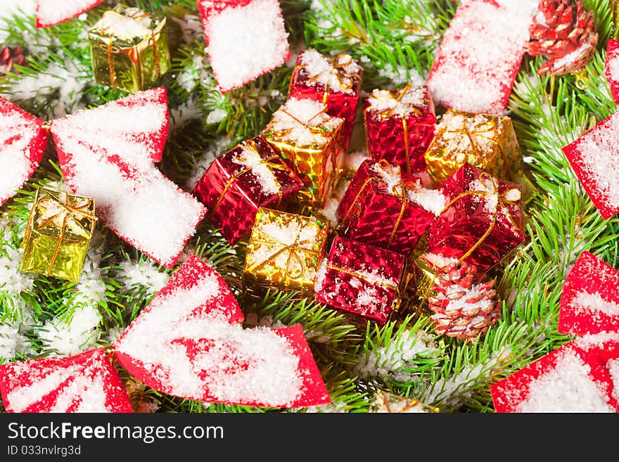 Green round Christmas wreath on white background