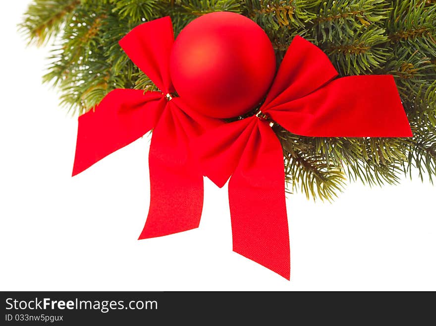 Green round Christmas wreath on white background