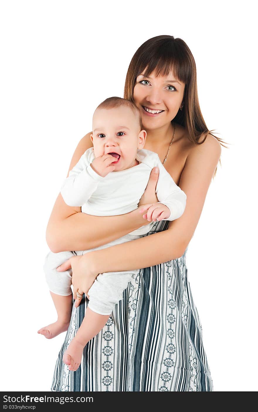 Pretty young women with her son isolated. Pretty young women with her son isolated