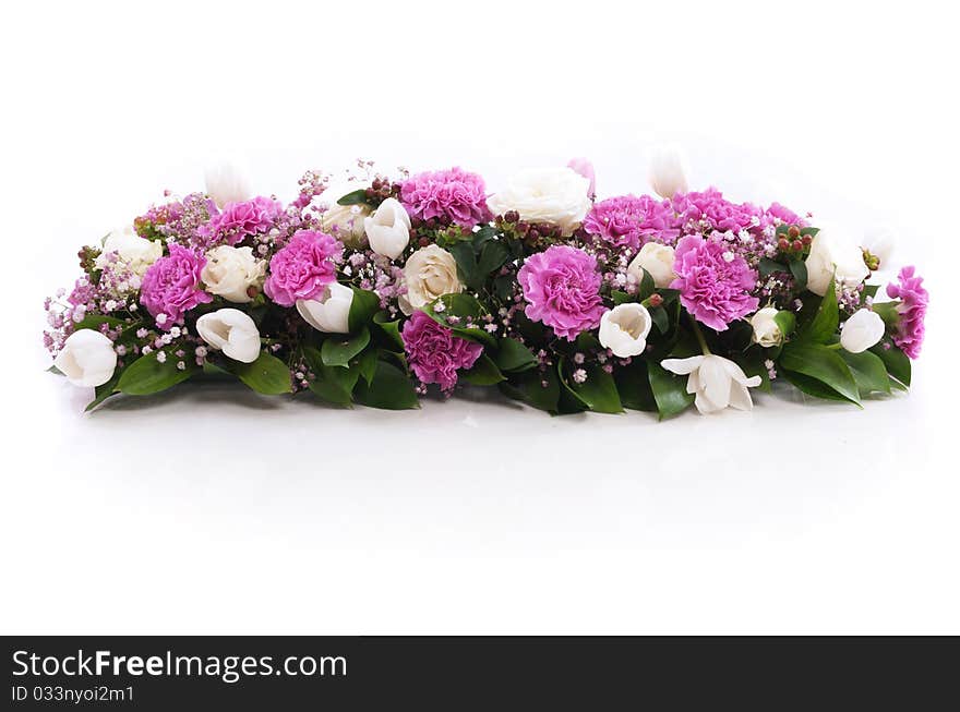 Colorful carnation tulip and rose bouquet