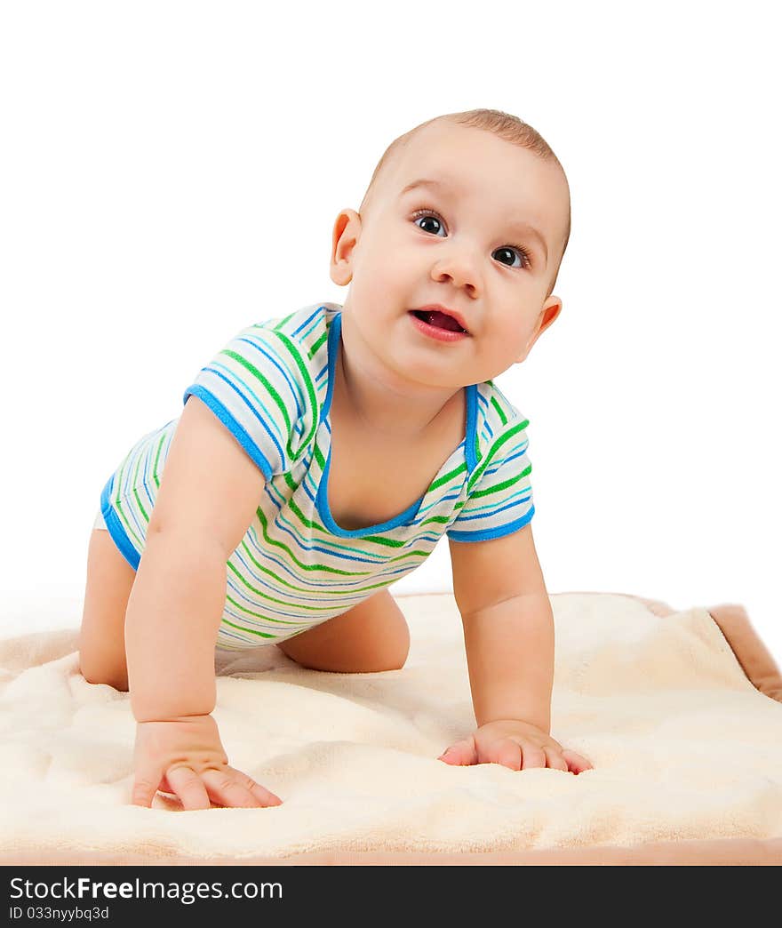 Cute little boy on white background