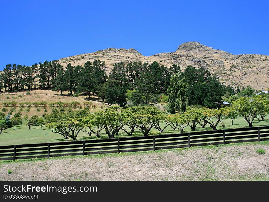 Beautiful Rural Landscape with Fence in the Foreground.