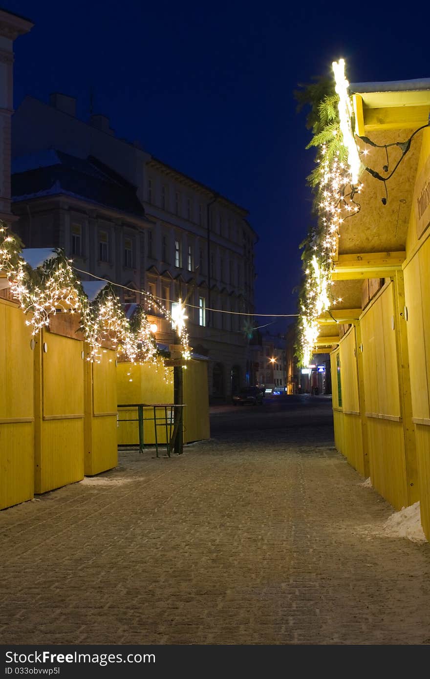 Closed Christmas stalls in the square