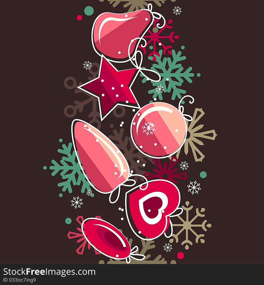 Seamless christmas border with red balls and snowflakes. Seamless christmas border with red balls and snowflakes