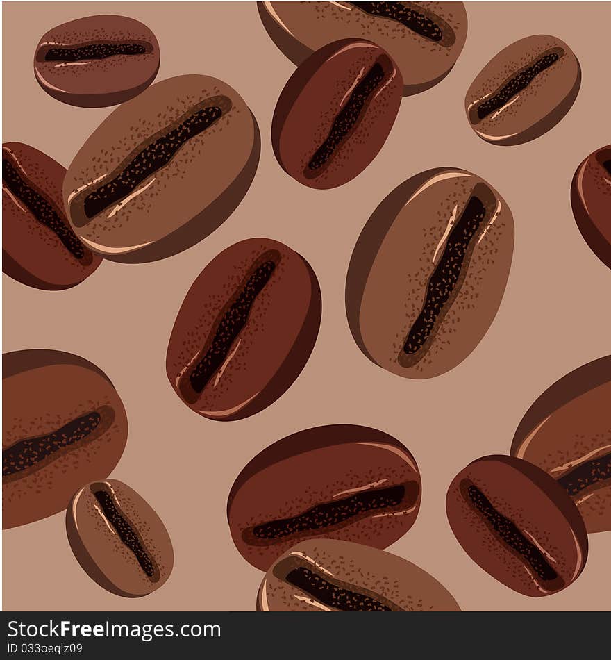 Seamless brown coffee beans on beige background. Seamless brown coffee beans on beige background