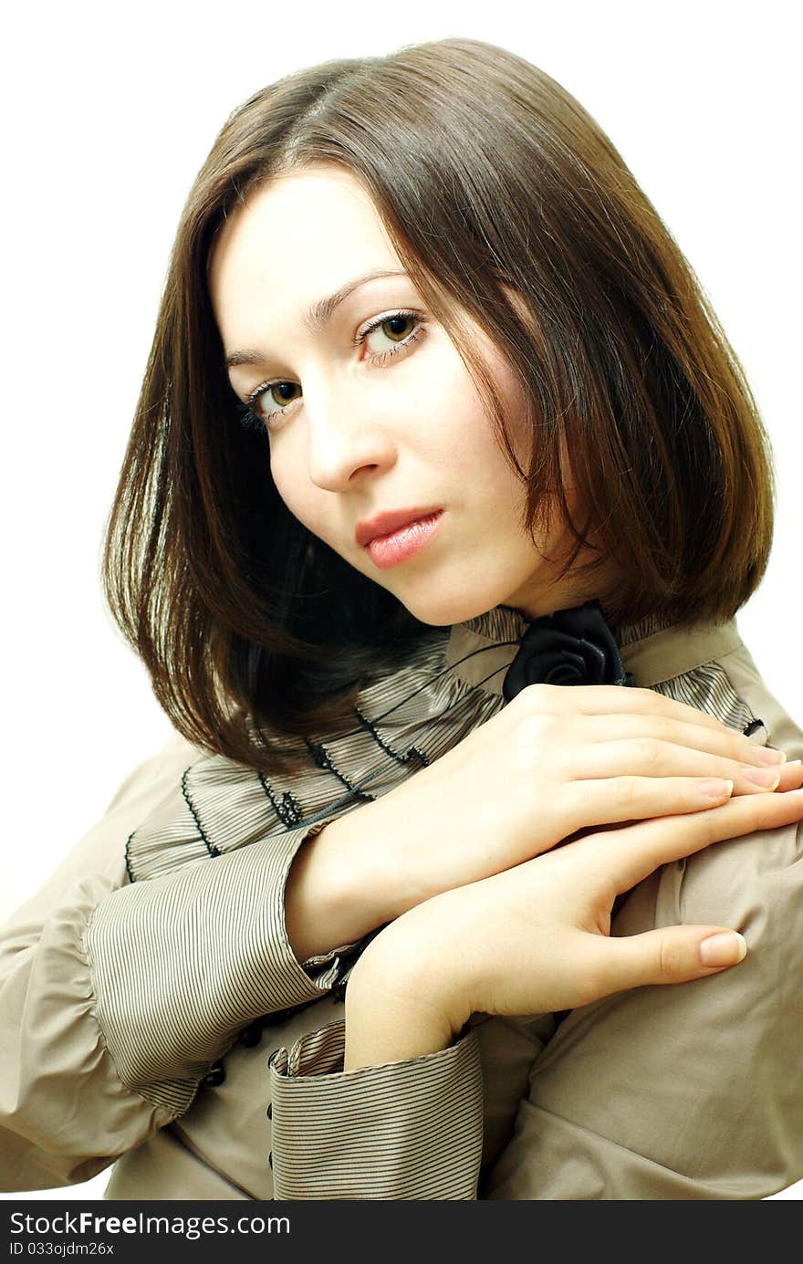 Portrait of young beautiful girl on white background. Portrait of young beautiful girl on white background