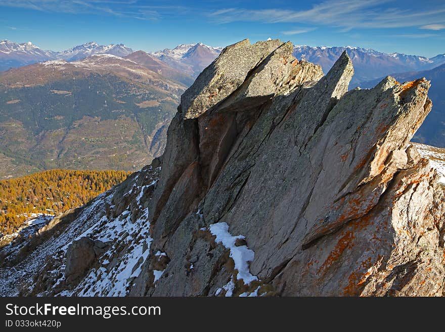 Piz-Tri Peak at 2308 meters on the sea-level. Brixia province, Lombardy region, Italy