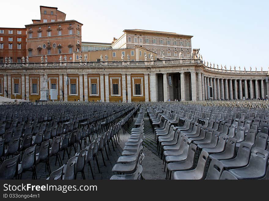 Chairs waiting people in San Pietro square