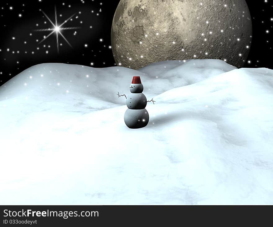 Snow man with a blue starry sky at the background. Snow man with a blue starry sky at the background