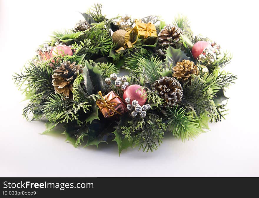 Indoor green christmas garland with cones