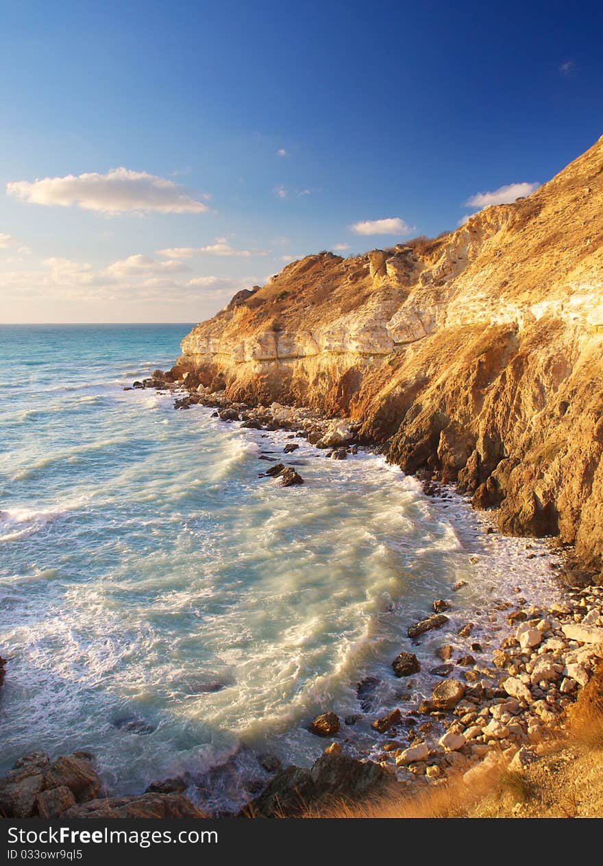 Sea and waves during sundown