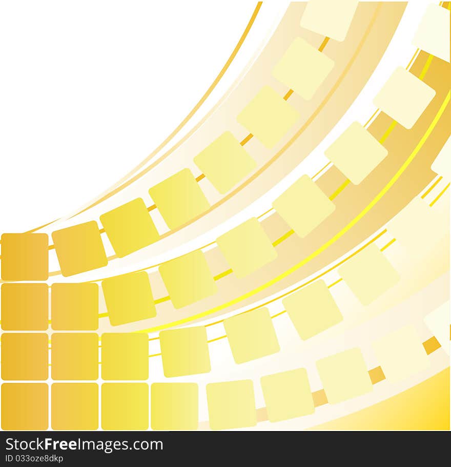 Abstract yellow background with squares and arcs. Abstract yellow background with squares and arcs