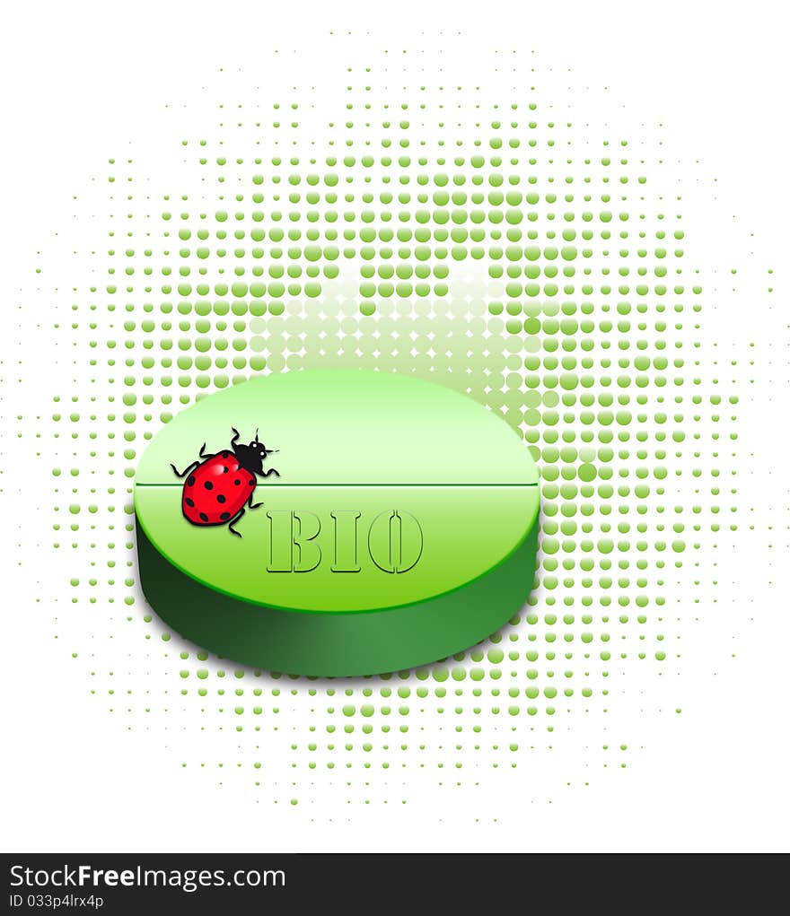 Natural green tablet with a ladybird