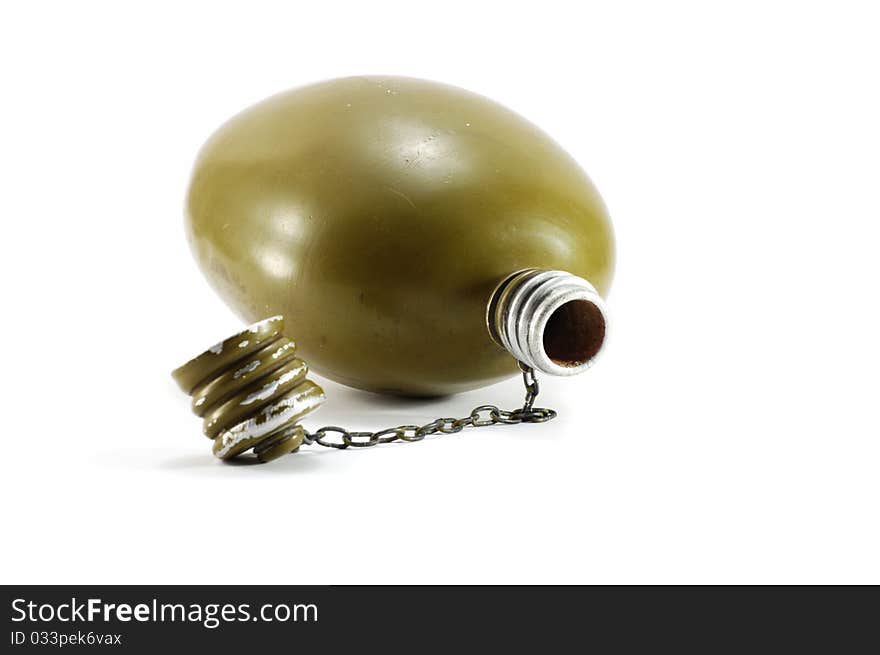 Old military flask on white background, isolated