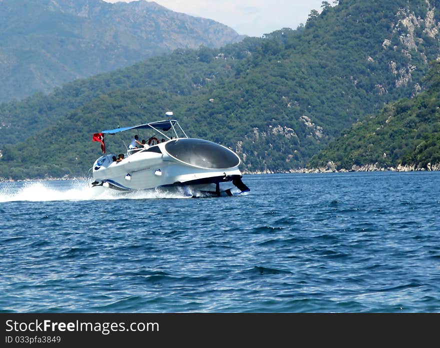 High speed yacht in aegean sea turkey marmaris resort. High speed yacht in aegean sea turkey marmaris resort