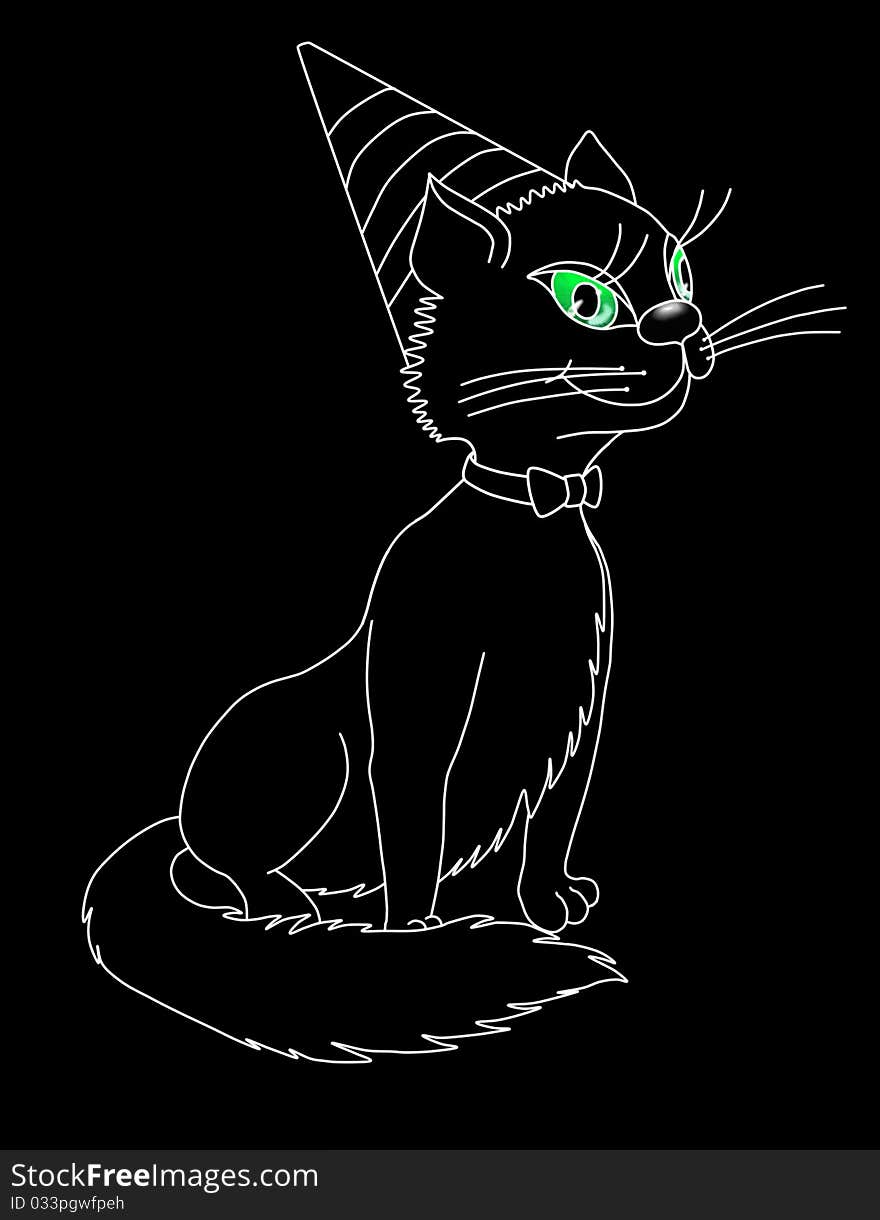 The contour of the cat with green eyes