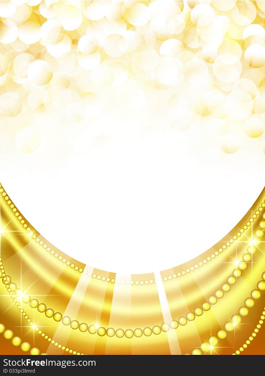 Holiday frame with golden curtain and copyspace