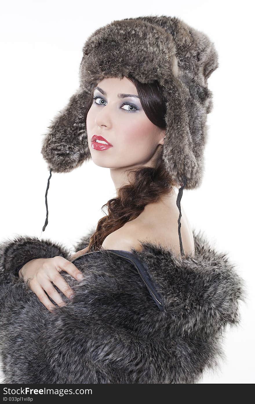 Beautiful woman in a fur coat