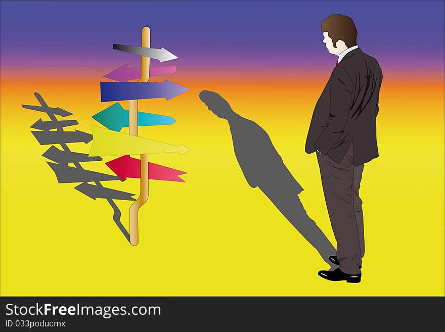 Vector illustration of businessman stands near the pointer. Vector illustration of businessman stands near the pointer