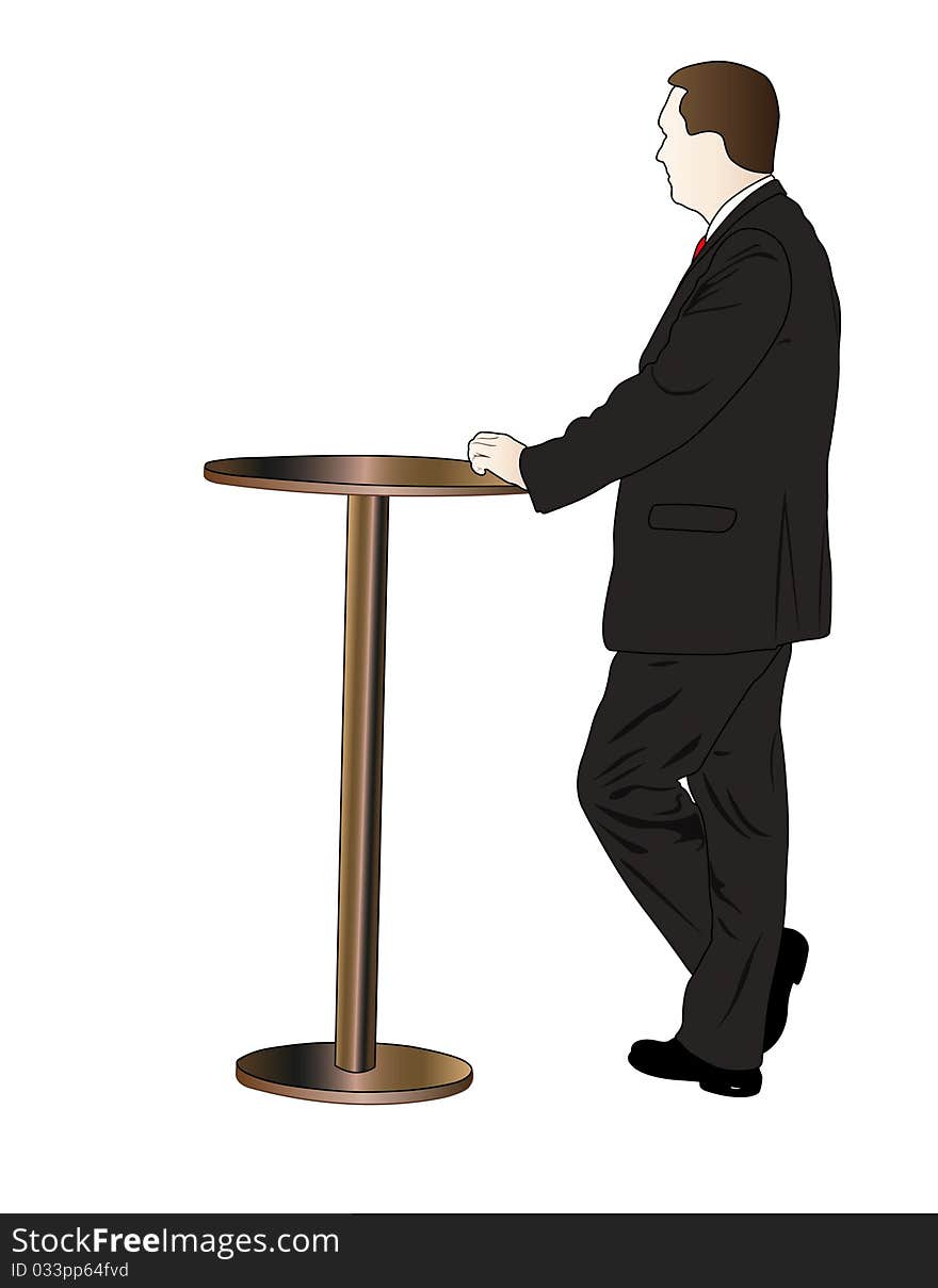 Illustration of businessman stands near the empty table