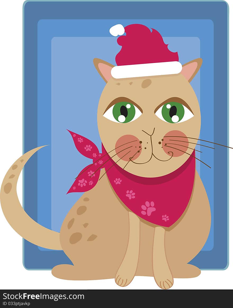 Christmas cat in Santa's hat. Christmas cat in Santa's hat