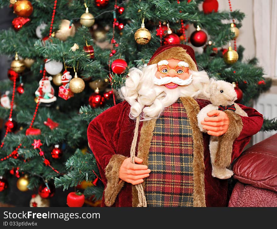 Christmas tree and Santa Claus on 
winter holiday