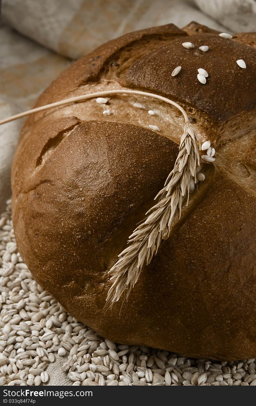 Bread with spikelet and grain