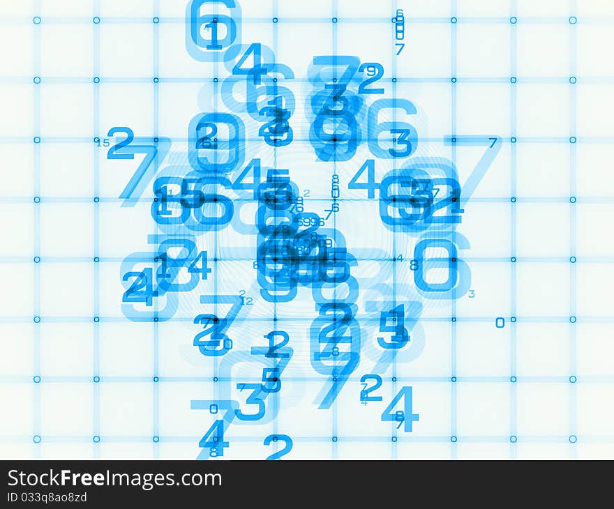 Digital symbols of various sizes distributed on translucent grid. Digital symbols of various sizes distributed on translucent grid