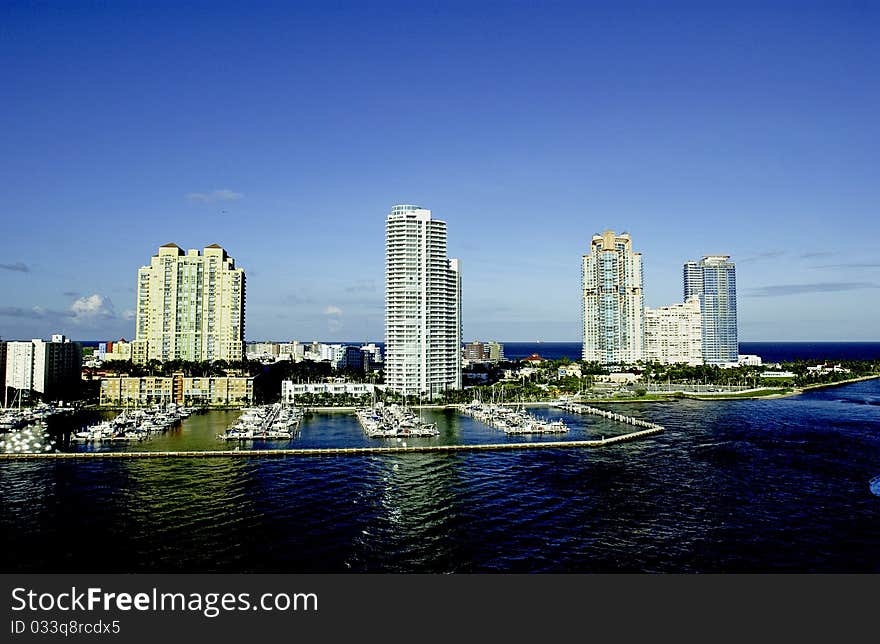 City buildings and oceanfront in Miami. City buildings and oceanfront in Miami