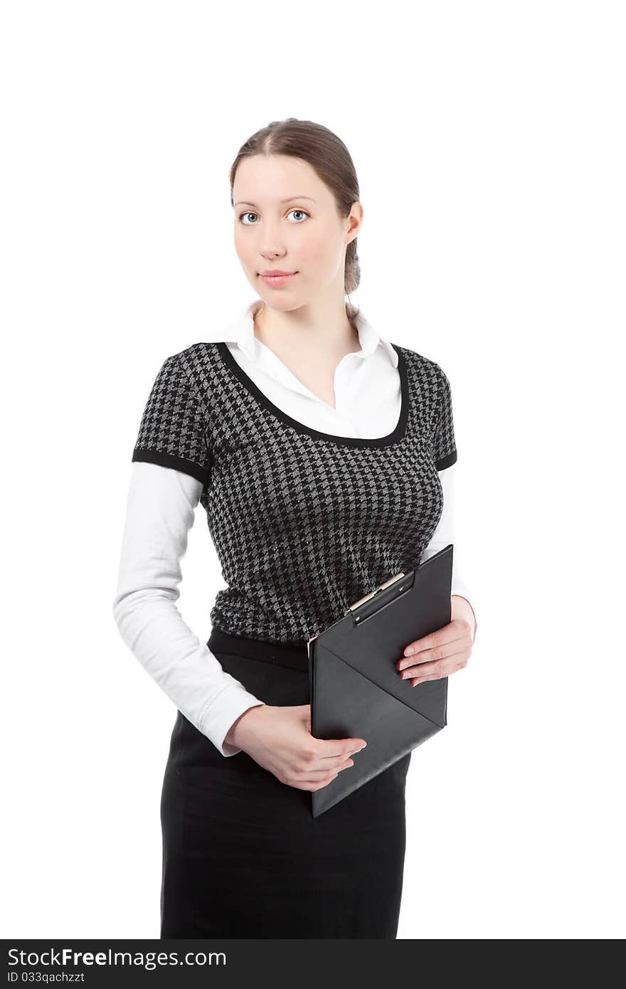 Smiling business woman. Isolated over white background