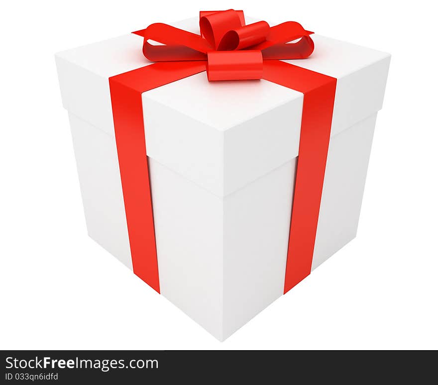 White Gift Box With Red Ribbon Isolated