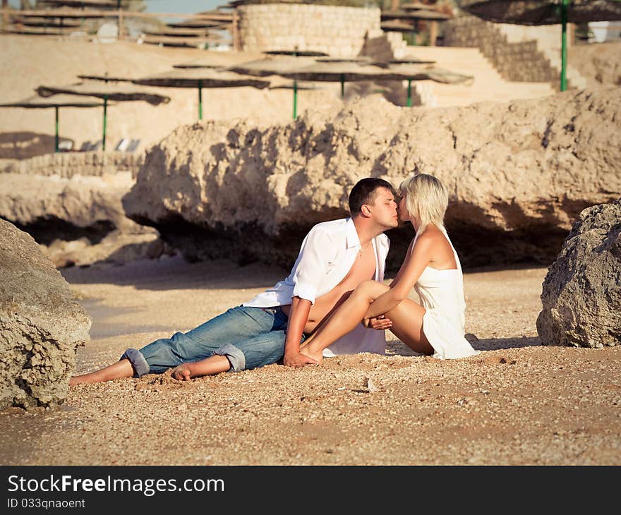 Couple kissed on beach beautiful. Couple kissed on beach beautiful