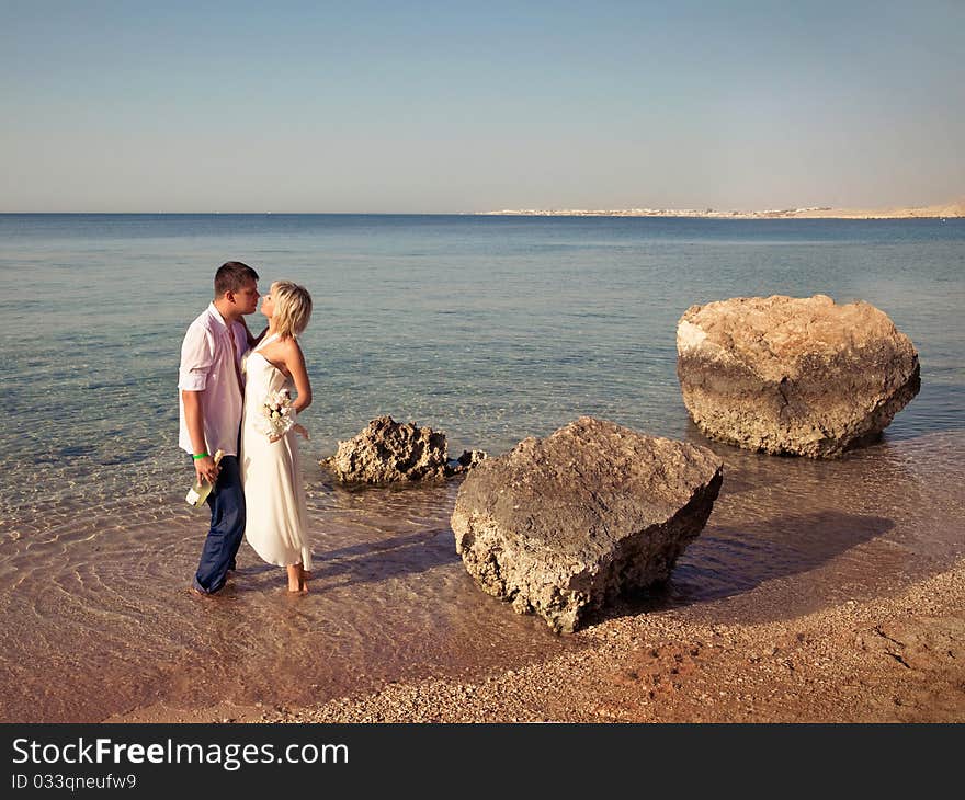 Couple kissed on beach beautiful. Couple kissed on beach beautiful